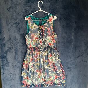 Scarlett Blue Floral Summer Casual Lace‎ LightWeight Dress Womans Size 14